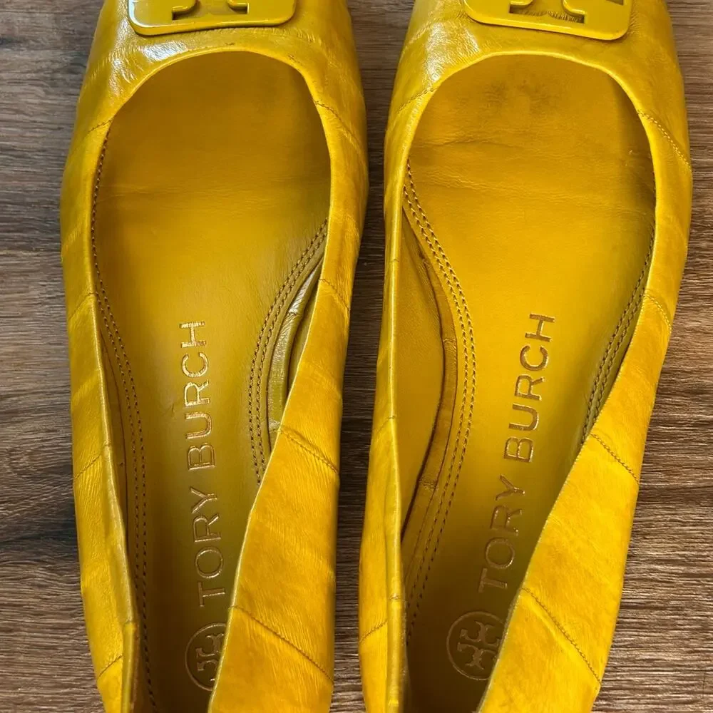Tory Burch Georgia leather crocodile embossed square-toe ballet flats SZ 6